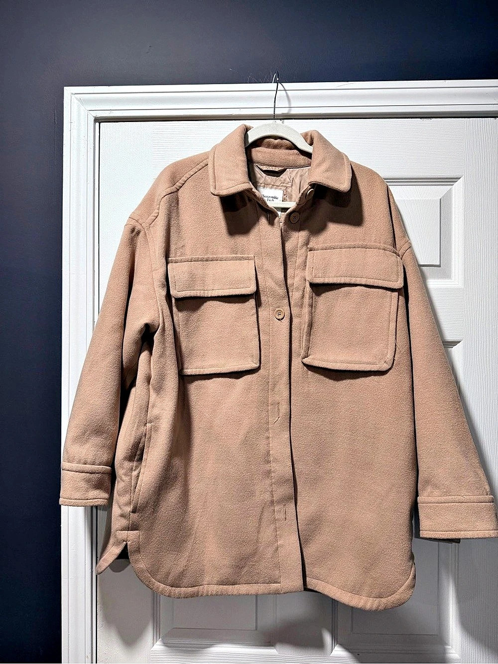 Abercrombie & Fitch Wool-Blend Utility Shirt Jacket Brown Medium
